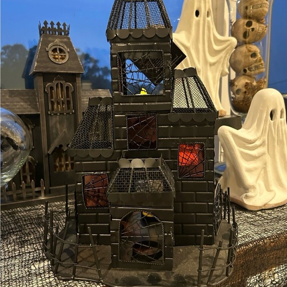 Pottery Barb Retired Spooky Halloween Haunted House Tea Light Luminary Black - Picture 6 of 14